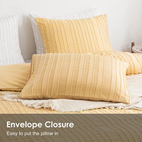 Boho Duvet Cover Striped Textured Duvet Cover Set Tufted Bedding Set  Yellow - Picture 4 of 6